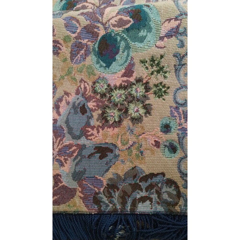 Classical Tapestry Cloth Table Runner Roses and Fruit Fringe 74” - Picture 4 of 4